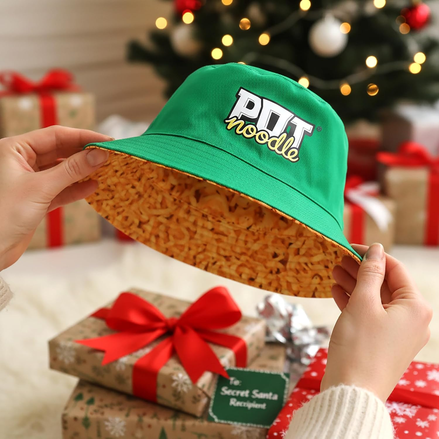 Kimm & Miller Pot Noodle Bucket Hat - Unisex Womens & Mens Bucket Hat - Reversible Design - Novelty Festival Accessories - Funny Hats in Green & Noodle Print, Green, One Size image number 6