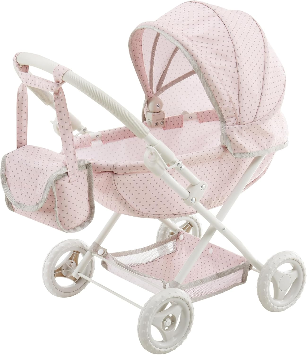 Olivia'S Little World Polka Dot Princess Baby Doll Pram Stroller with Retractable Canopy & Storage, Pink image number 3