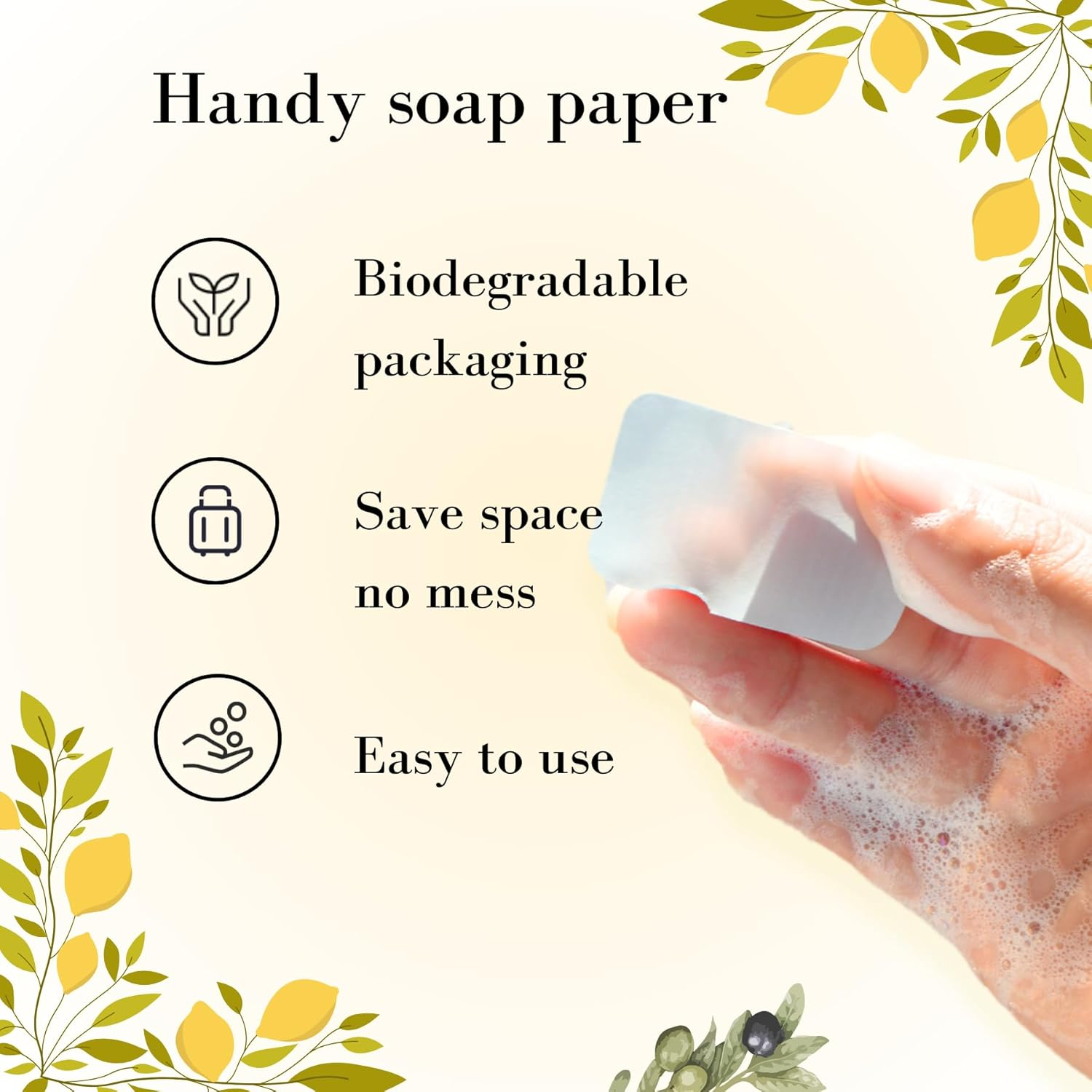 Flowcheer Paper Soap Sheets for Hand Washing - (120 Sheets) Lemon Scent Portable Travel Soap Sheets, Eco-Friendly, Dissolvable Hand Soap for Camping, Travel, On-The-Go Use image number 1