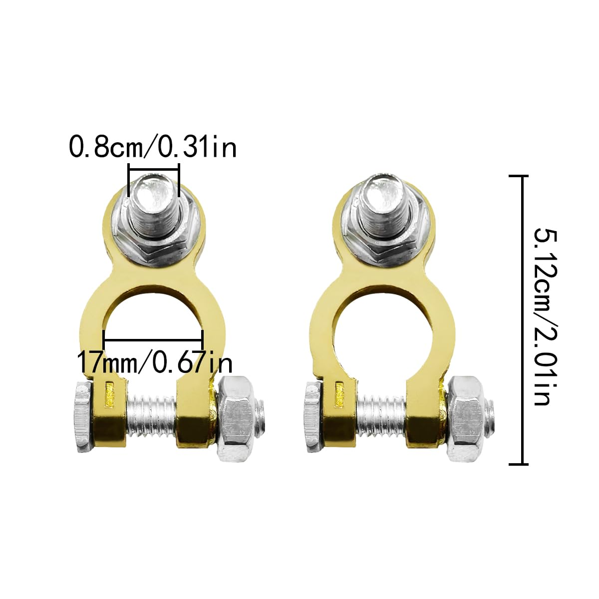 BEZANU Brass Battery Terminals Connectors Clamps, 2 PCS Positive and Negative Battery Clamps for Marine, Car, Boat, Rv, Vehicles (12/24V) image number 4