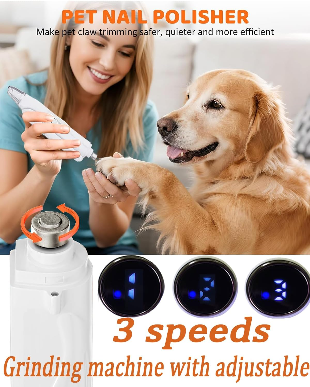 CCEE Dog Nail Grinder & Dog Nail Clippers, 2-In-1 3-Speed Pet Cat Nail Trimmers with 2 Led Lights 3 Grinding Ports Super Quiet Grooming Tool Supplies for Small to Large Dogs（Blue） image number 6