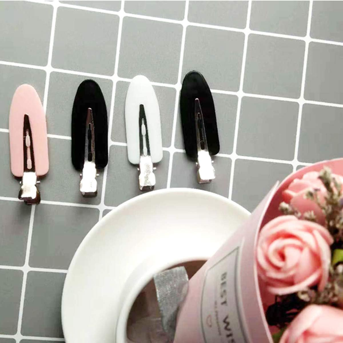6 Pieces No Bend Hair Clips, No Crease Hair Clips, Makeup Clips for Hairstyling (Black&Pink&White) image number 2