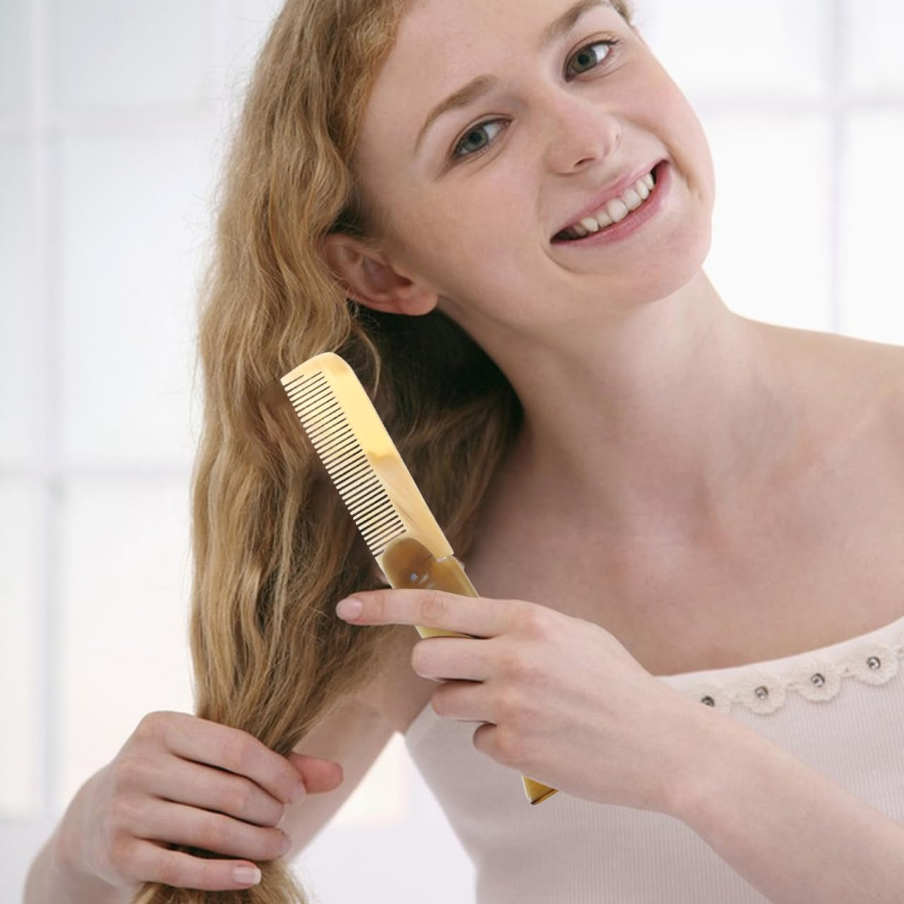 FOMIYES 17Cm Foldable Ox Horn Hair Comb - Portable Travel Styling Comb for Scalp Massage and Hairdressing