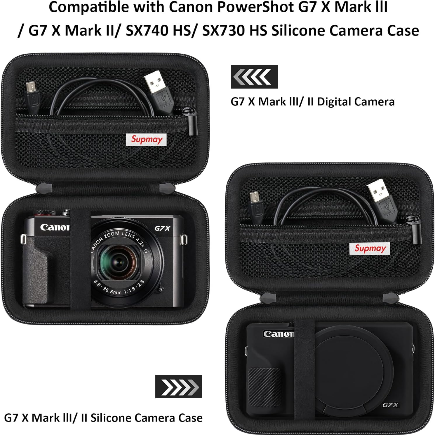 Supmay Hard Travel Case for Canon Powershot G7 X Mark II/ G7 X Mark III Digital Camera, Protective Storage Bag with Zipper Mesh Pocket for Battery Pack, Charging Cable and Other Accessories, Black - Blue image number 6