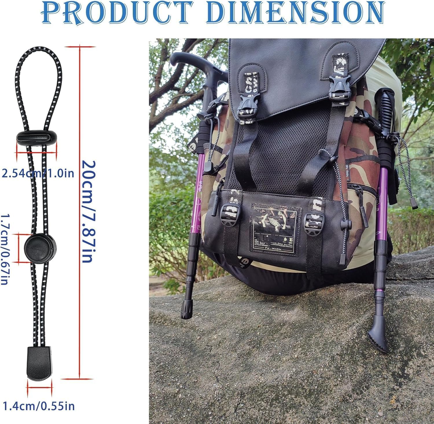 Backpack Elastic Rope Fixing Buckle,10Pcs Backpack Hiking Stick Holder Straps,Backpack Hiking Poles Holder Fixing Elastic Rope,Walking Hiking Pole Holder Straps,Hiking Pole Holder Straps for Backpack image number 2
