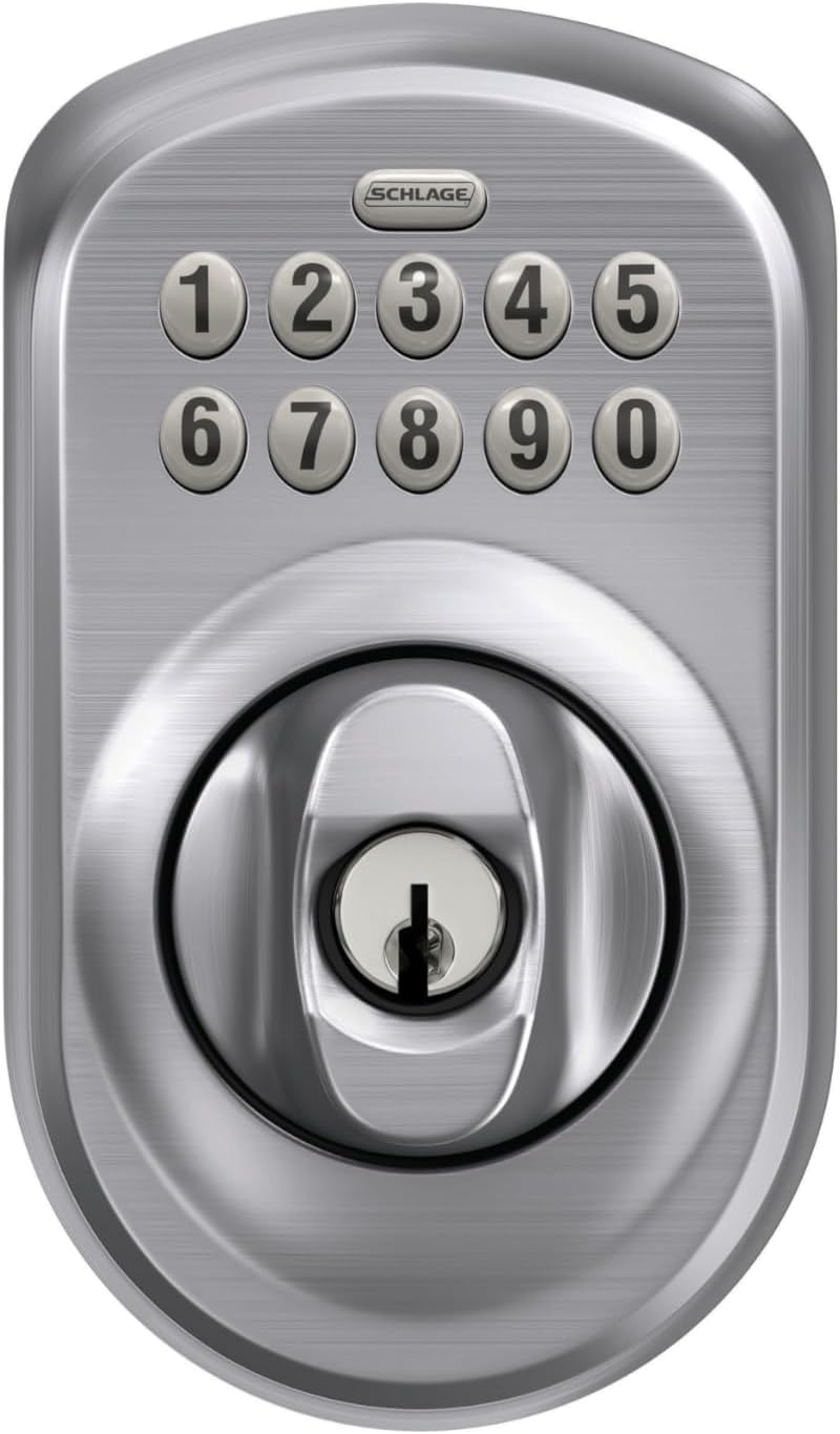 Schlage BE365 Plymouth Keypad Deadbolt, Satin Chrome - Satin Chrome, Camelot Keypad image number 6