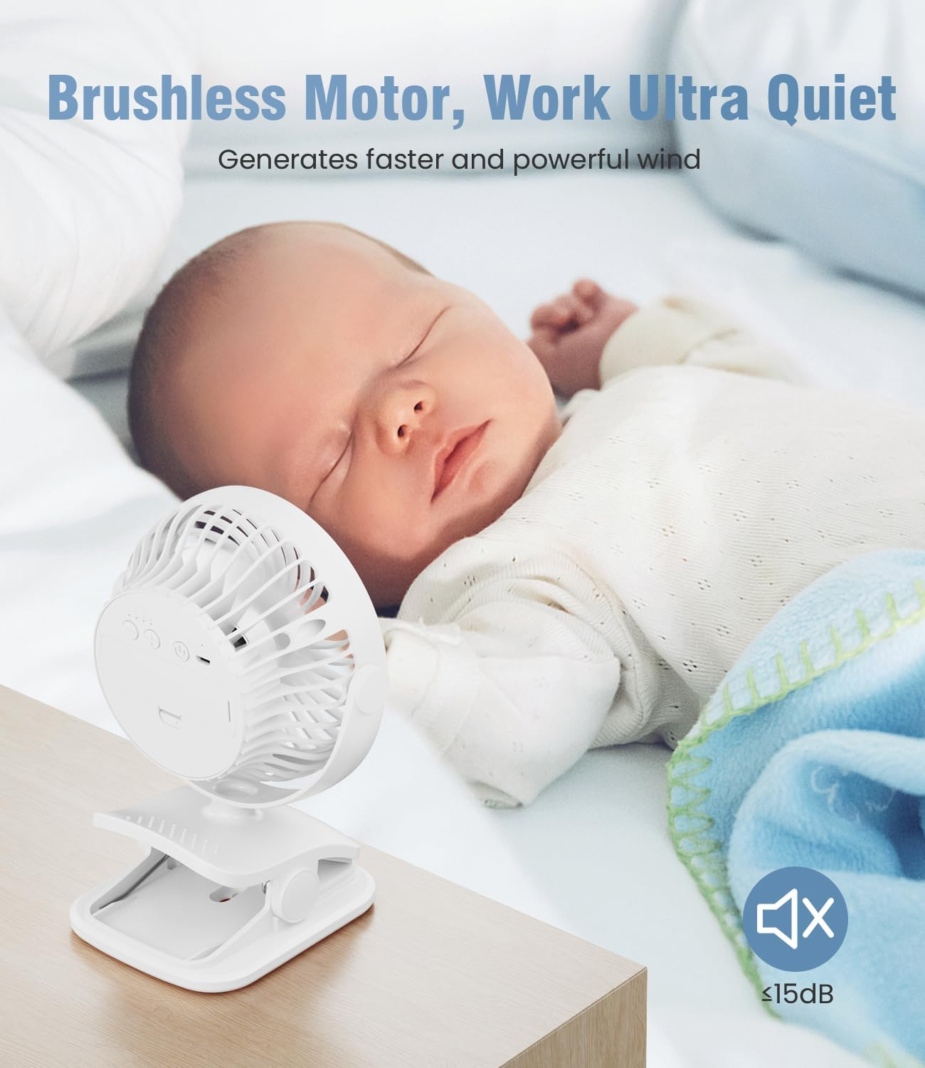 Battery Operated Clip on Fan and Desk Fan 2 in 1, Rechargeable Battery Fan Portable Baby Stroller Fan, USB or Battery Powered, Small Personal Fan for Camping, Tent, Car, Dorm (White) image number 3