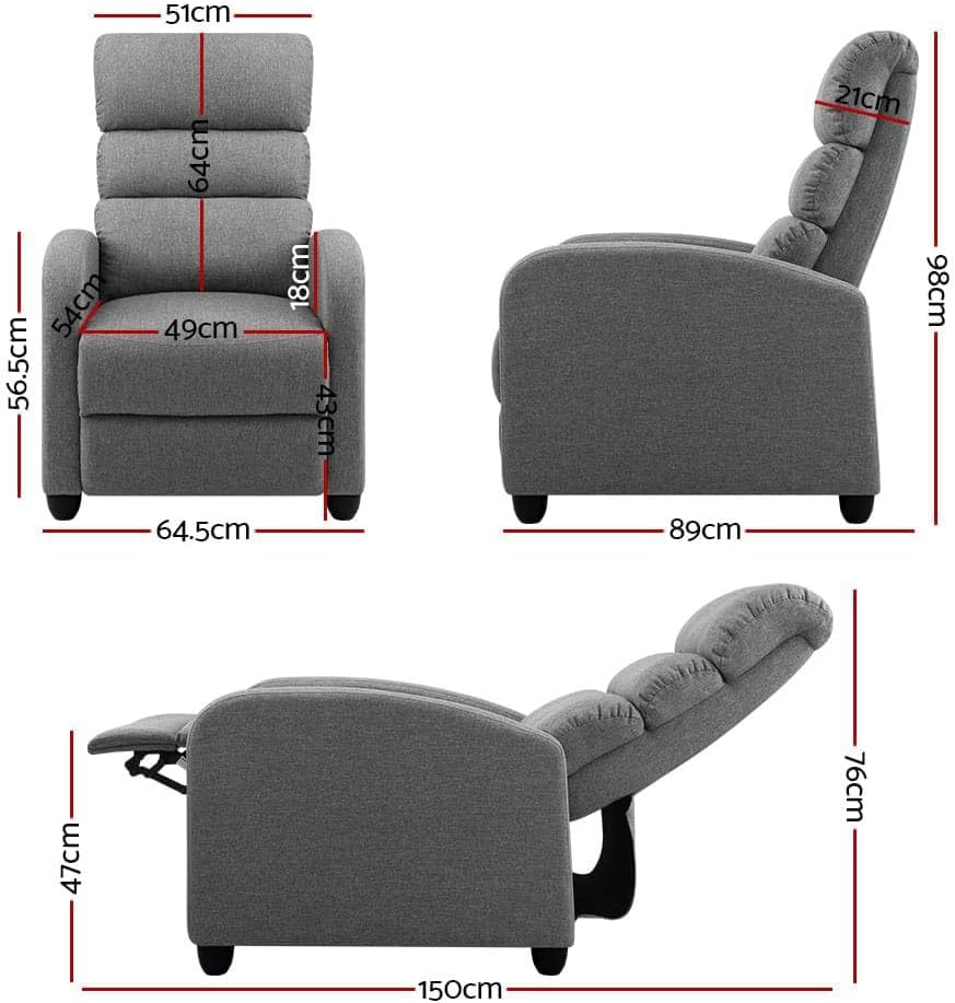 Artiss Recliner Chair Fabric Lounge Sofa Armchair, Home Furniture Health Personal Care, Adjustable Backrest Footrest Seat for Ultimate Comfort Office Grey image number 1