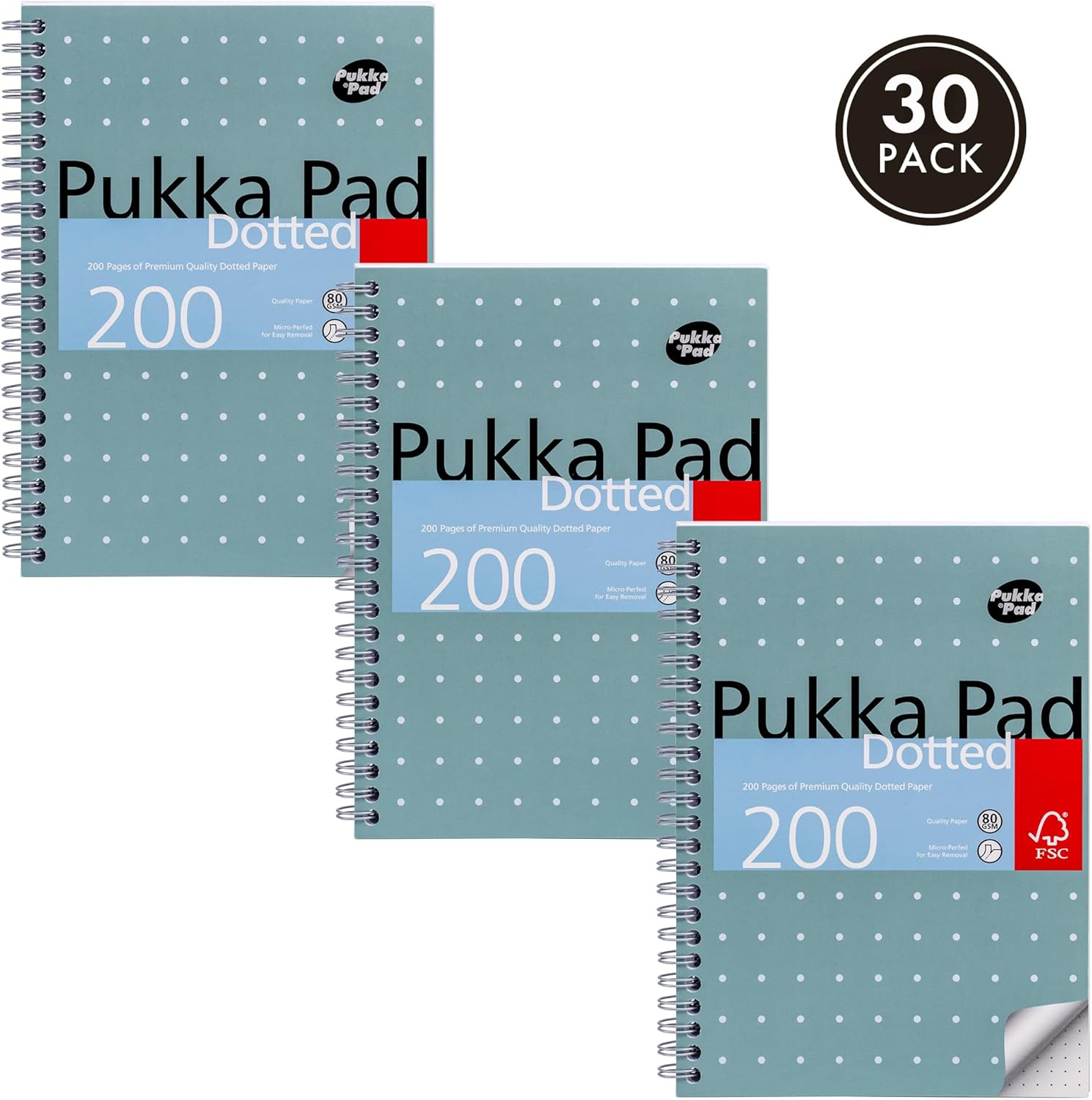 Pukka Pad, A5 Dotted Metallic Jotta Book for Graphing, Art, Bullet Journaling &ndash; Bulk 30 Pack &ndash; 21 X 14.8Cm &ndash; Wirebound Notebook with 80GSM Paper &ndash; 4-Hole Margins and Perforation - 200 Pages, Grey