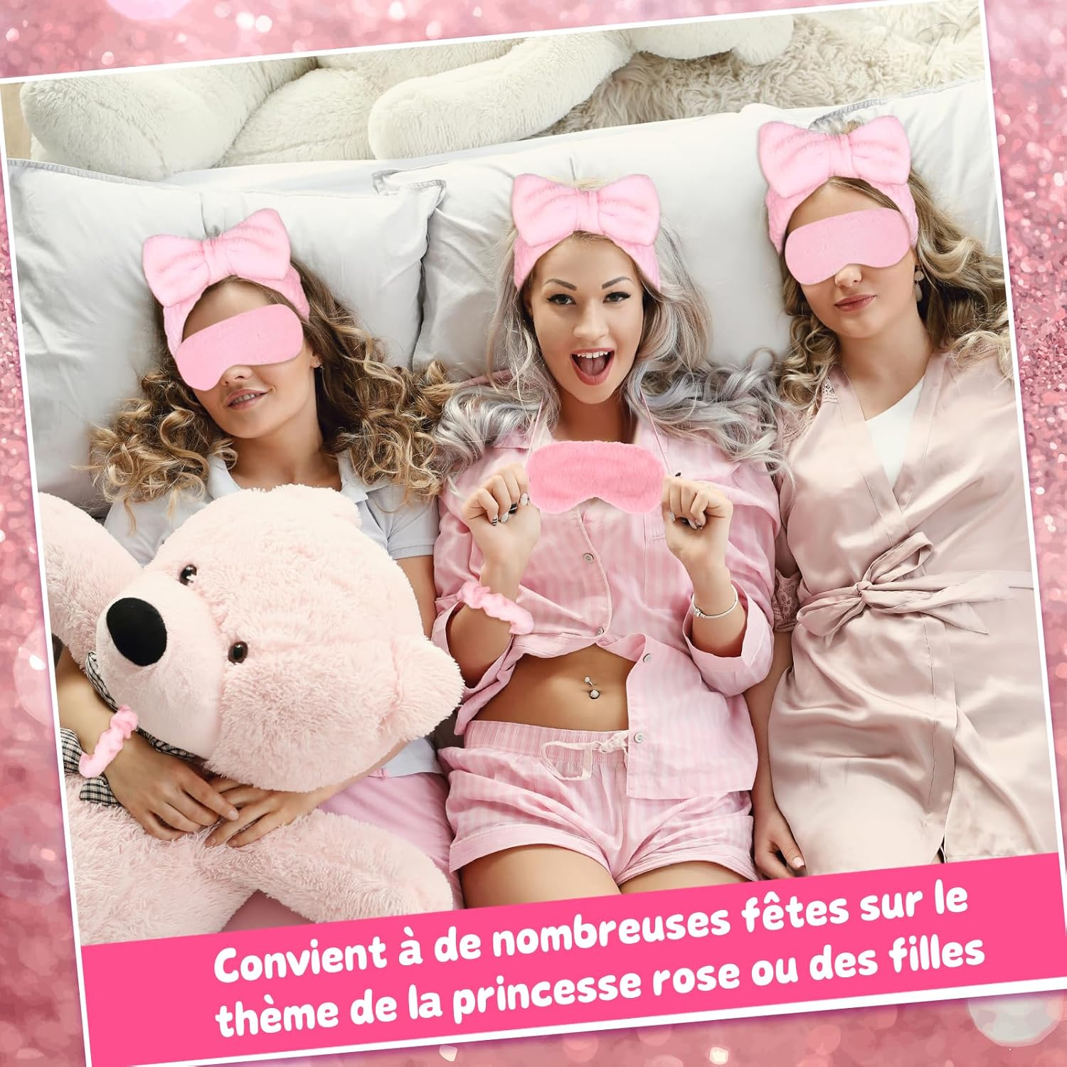 20 X Girls Spa Accessories, 4 X Bow Headbands, 4 X Pink Plush Sleep Masks, 4 X Velvet Hair Ties, 4 X Makeup Remover Wipes, 4 X Clear Makeup Bags image number 2