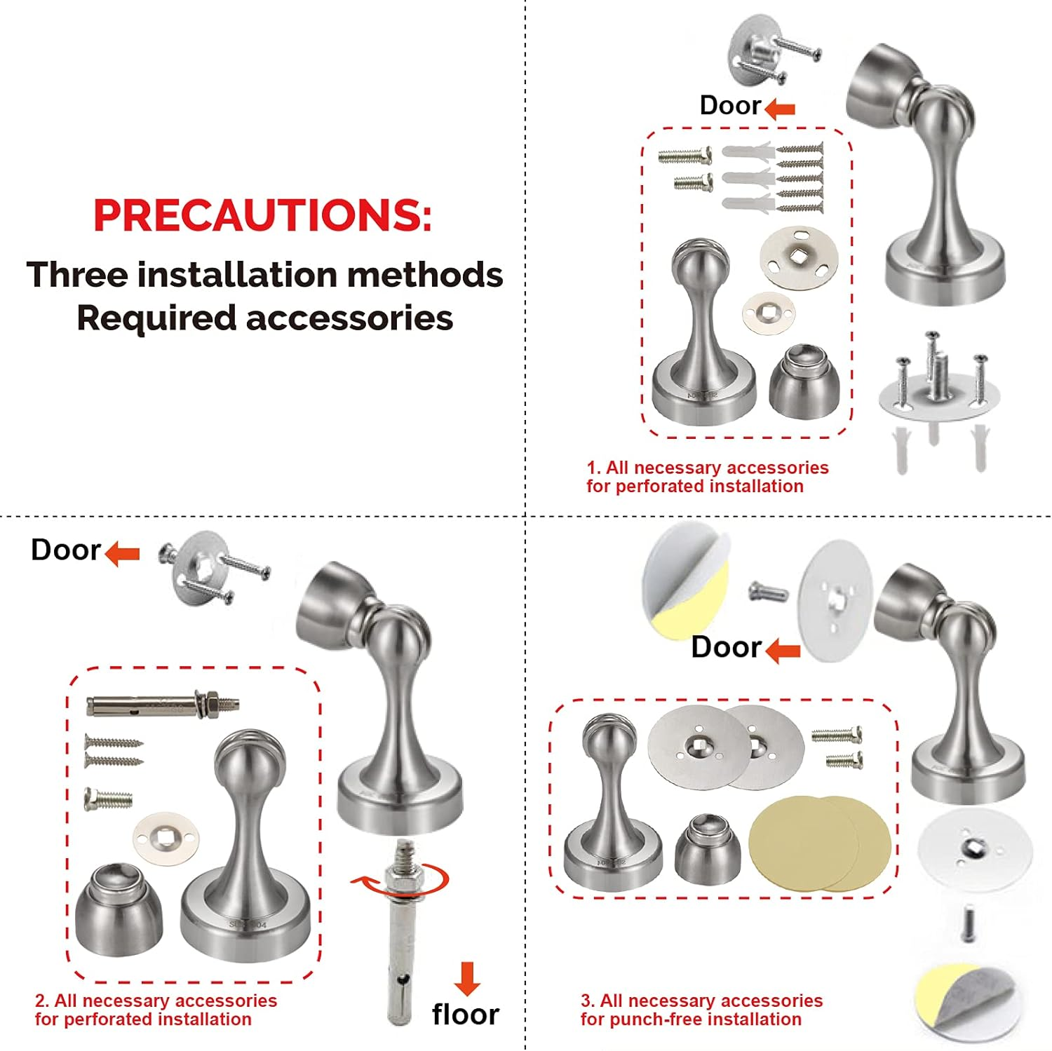 Door Stoppers, ASHGOOB 2-Pack Magnetic Door Stop Door Catch Door Closers - Stainless Steel(304) Door Stopper Wall Protector, Double-Sided Adhesive Tape No Drilling, Screws for Stronger Wall Mount