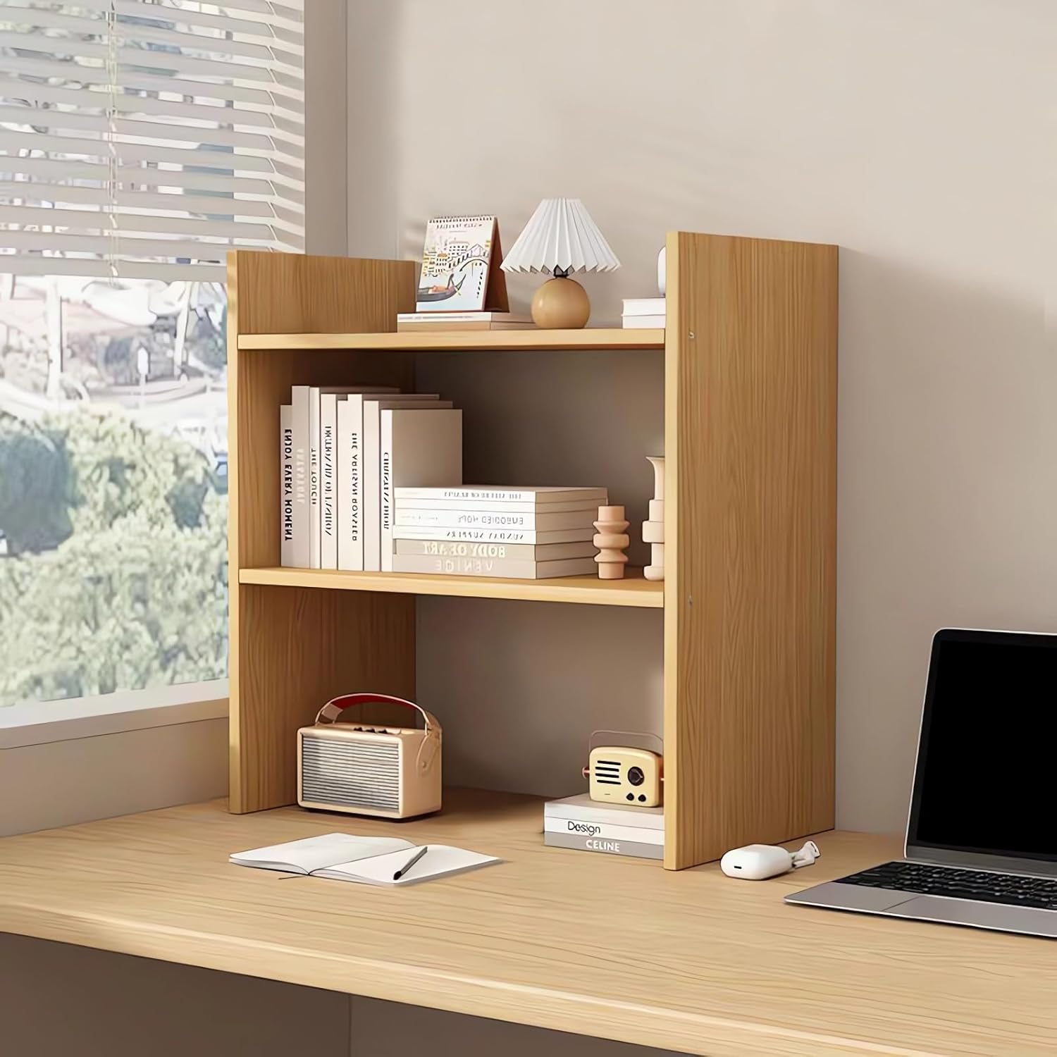 Desktop Bookshelf, 2-Tier Storage Rack, 42 X 40 X 15 Cm, Wood Bookcase A219 (Wood) image number 1