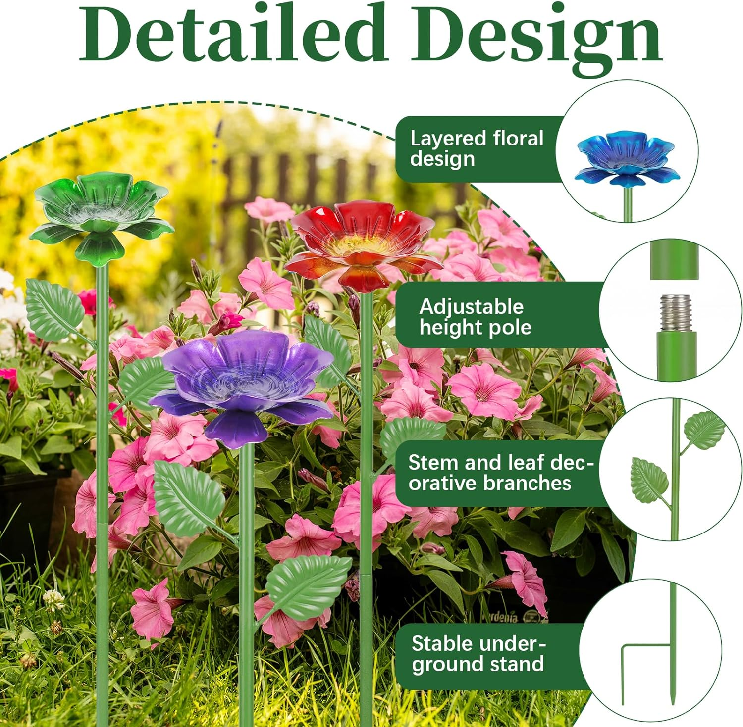 Bee Watering Station for Garden, 4 Pack Metal Bee Water Feeder for Outdoor Yard Patio Decor, Butterfly Watering Station Bee Bath Bowl for Garden (Blue,Yellow,Red,Green) image number 2