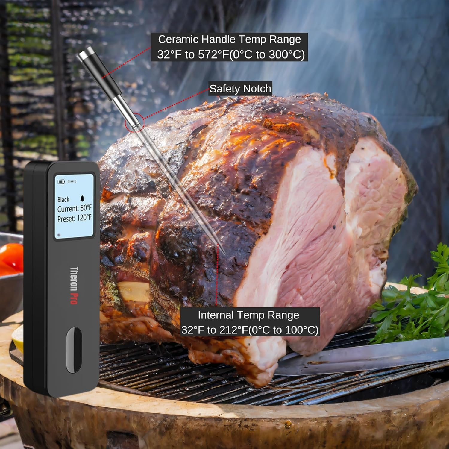 Theronpro Digital Meat Thermometer - True Wireless Meat Thermometer, Smart Meat Thermometer for Oven and Smoking, Bluetooth Meat Thermometer with LCD Display for Cooking and BBQ image number 5