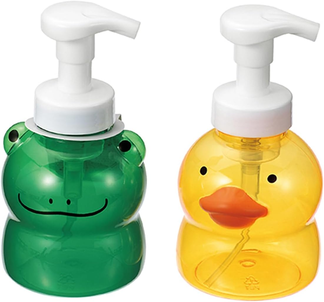 MXY 2 Pack Foaming Soap Dispenser Refillable Pump Bottle Foam Liquid Hand Soap Empty Plastic Container Reusable Empty Bottles for Hand Soap, Lotion, Shampoo Cute Duck and Frog Designs (10Oz, 300Ml) image number 4