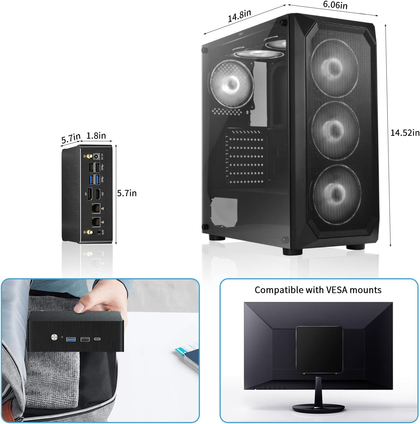 Mini PC I9, Desktop Computer with Core I9-12900H, 14 Cores Upto 5.0Ghz, Windows 11 Pro, 32G DDR4, 512G M.2 PCIE4.0 SSD, DP/HDMI/USB-C Triple Display, Support 8K/4K@60Hz, Dual LAN, Wifi6E/Bt5.3 image number 4