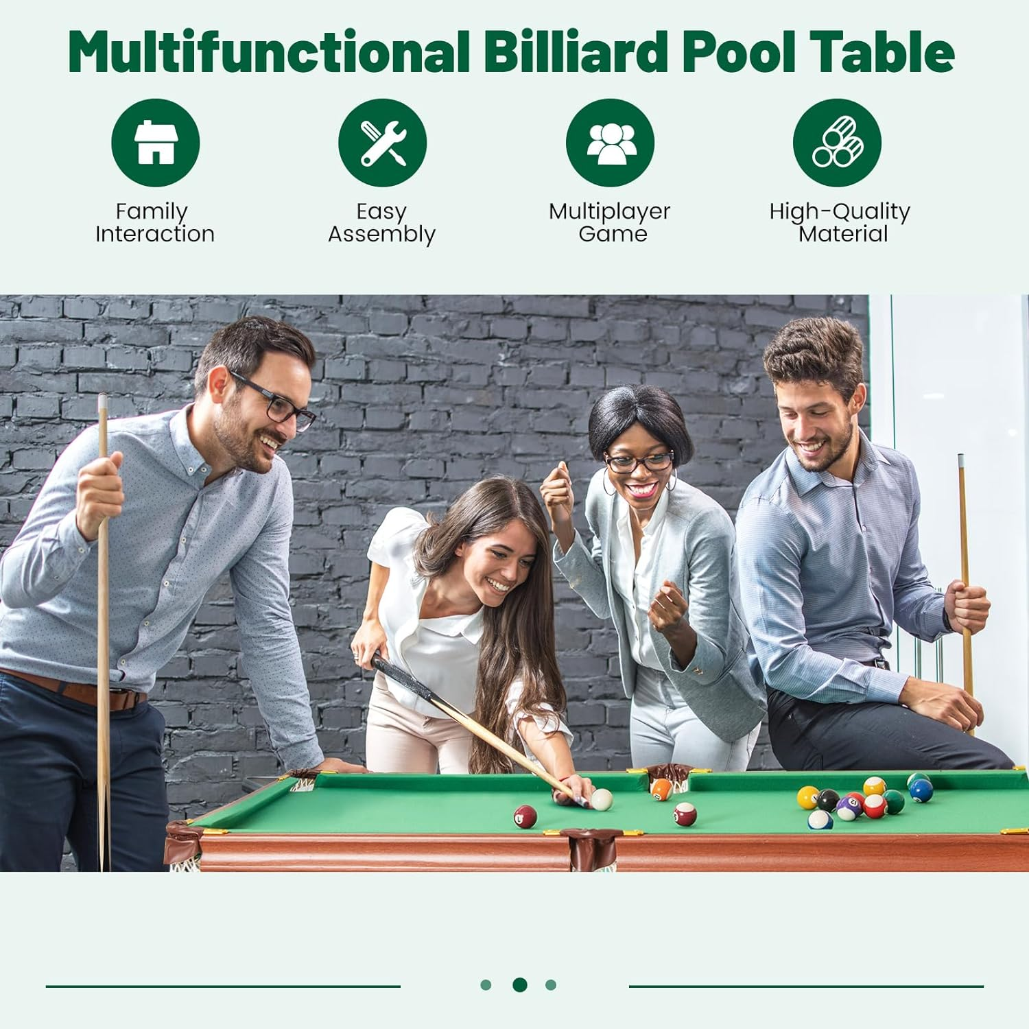 Costway Folding Pool Table Set, Portable Billiards Table Game W/Foldable Legs, Adjustable Foot Levelers, Leather Protected Corners, 2 Cues, 2 Chalks, 16 Balls, Triangle, Brush image number 3