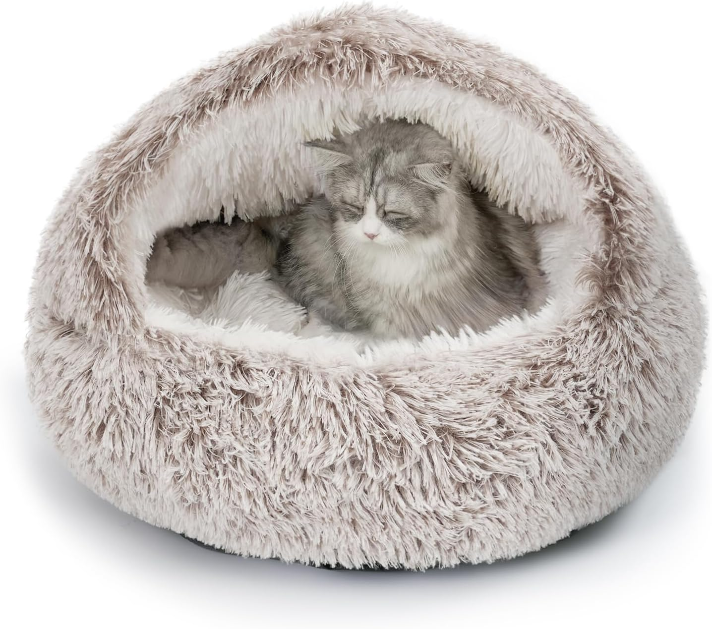 Cat Bed for Indoor Cats, Calming Cozy Cave with Self-Warming Plush, Entire Bed Machine Washable & Anti-Slip Base, Breathable Pet Bed for Small Cats&Dogs All Seasons (Coffee, 50Cm)