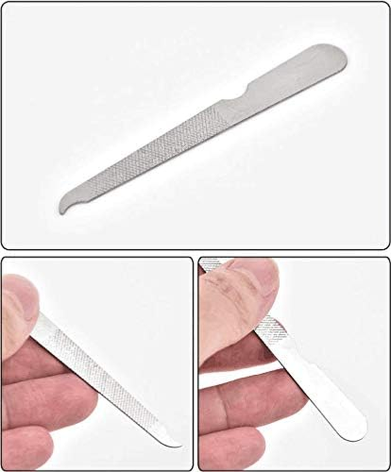 QUUPY 10PCS Silver Stainless Steel Double-Sided Nail File with Curved Tip Finger Slit Knife Polished Plate Finger Trim Manicure Tool for Hand and Foot Care in Nail Salon image number 6