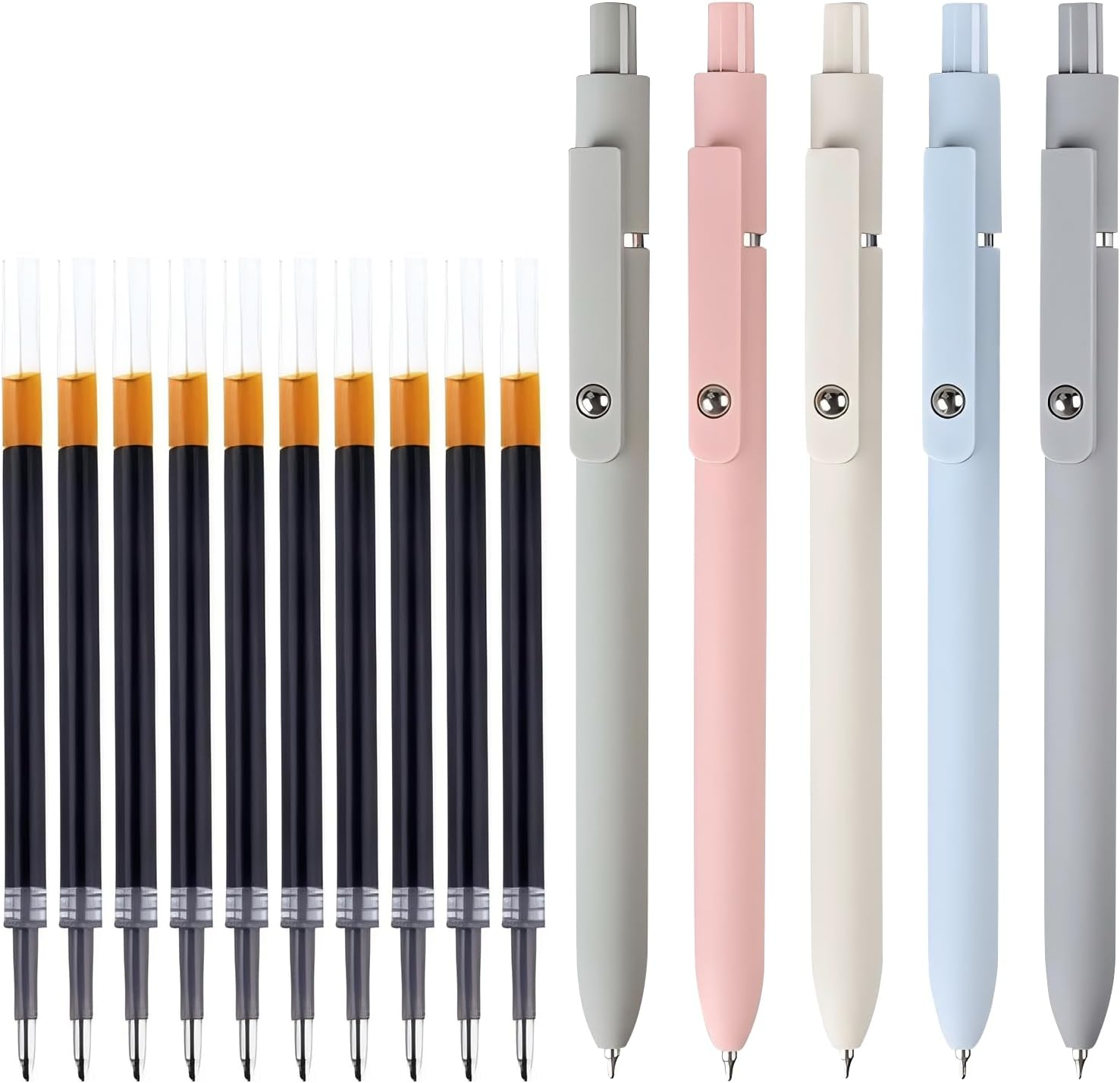 5 PCS Pens Set with 10 Refill, 0.5Mm Fine Point Black Ink Pens with Cute Morandi Design, Smooth Writing Rollerball Pens for Journaling Note Taking image number 3