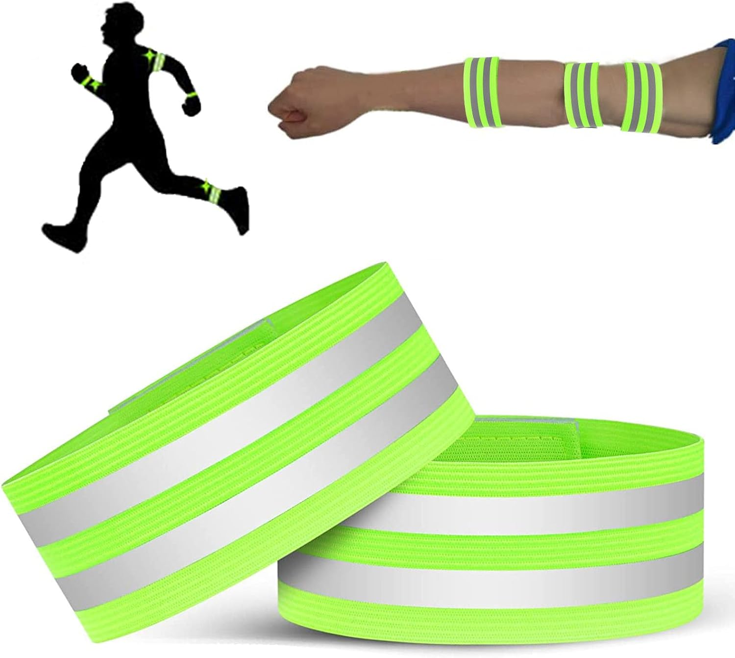 Reflective Armbands, High Visibility Reflector Bands Running Safety Gear Reflective Elasticated Wristbands Hi Vis Security Arm Ankle Straps Belts for Walking Cycling and Night Activities image number 5