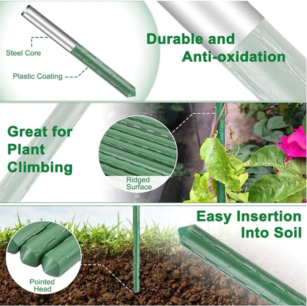 40Cm Length Plant Stakes Gardening Pillar Plastic Coated Steel Pipe, for Supporting Climbing Plants Flowers and Vegetables Garden Supplies (Color : Dia11X40Cm, Size : 12PCS)