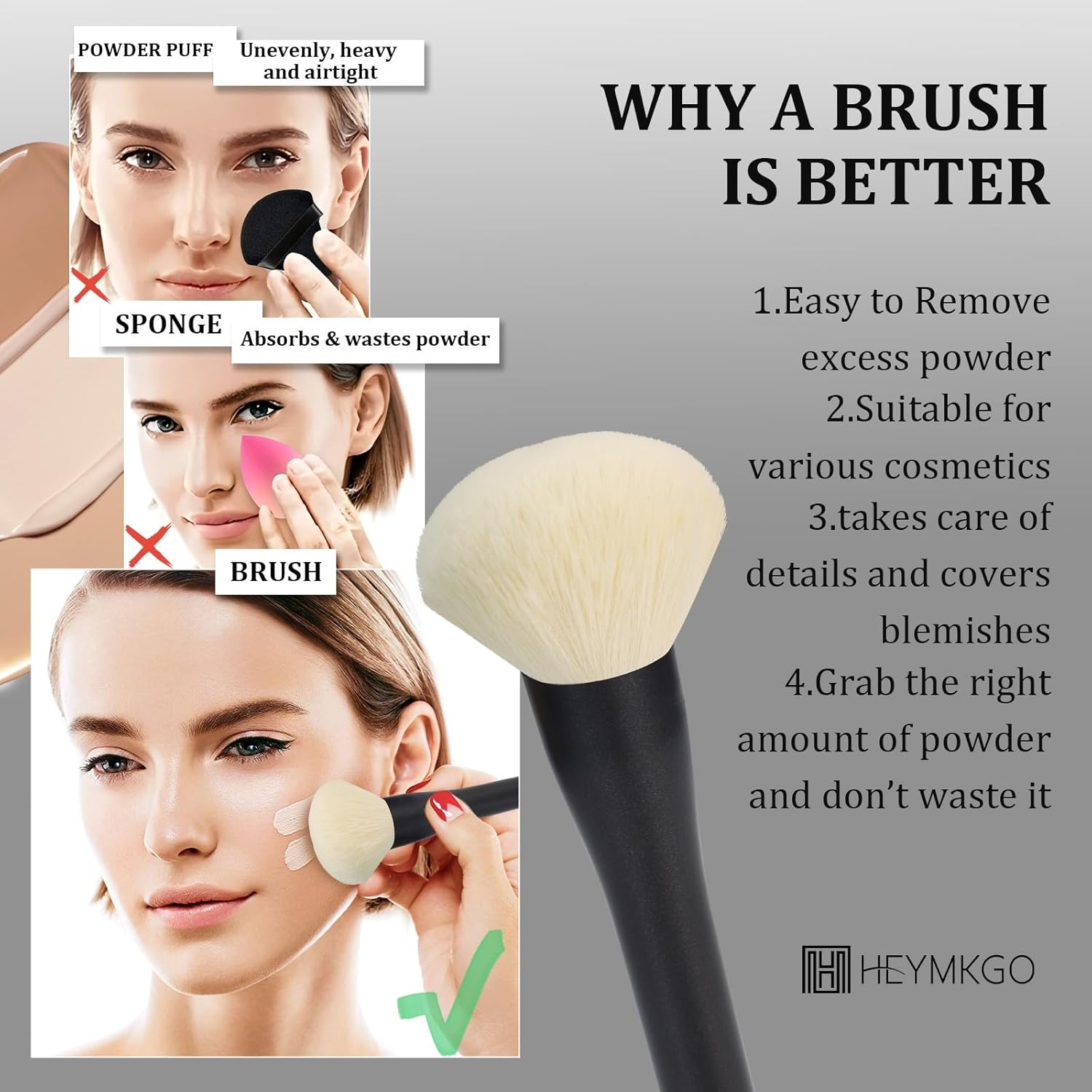 HEYMKGO Powder Makeup Brush - Full Face Powder Brush for Setting Powder, Bronzer, Blush, Blending, Buffing, Sculpting - Large Fluffy Kabuki Brush with Synthetic Bristles for Even Application image number 6