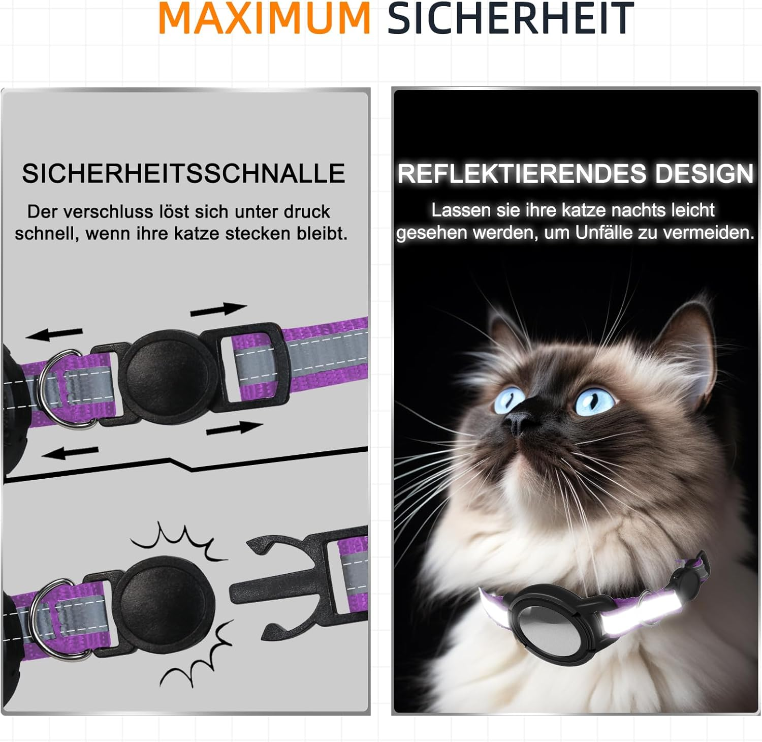 Airtag Cat Collar, Reflective GPS Cat Collars with Apple Airtag Holder, Air Tag Cat Safety Collar, Adjustable Lightweight Tracker Collars for Cats, Kittens, Small Dogs (Purple) image number 4
