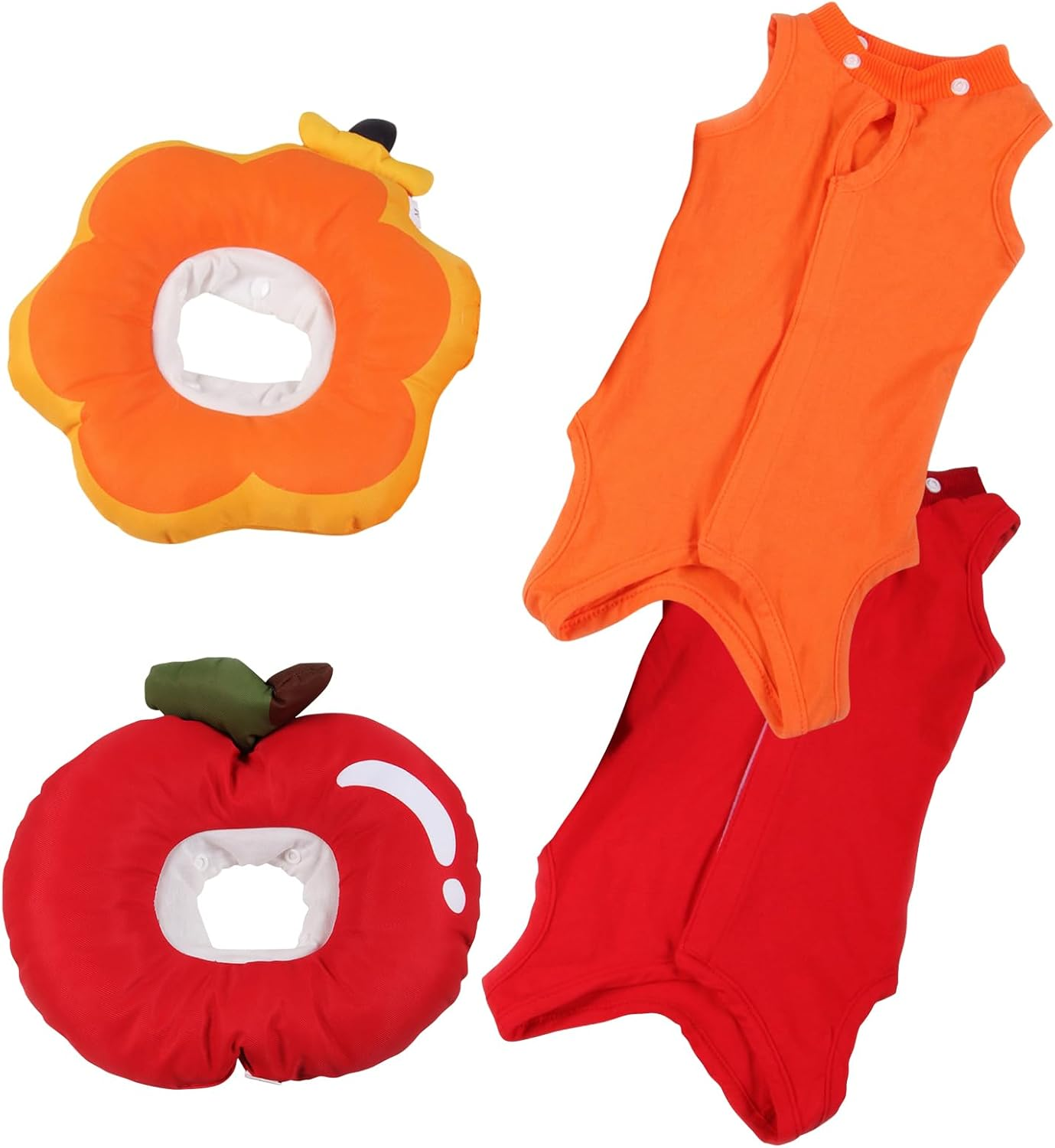 Cat Recovery Set: Fruit-Shaped E-Collar & Neutering Suit,Adjustable Cat Recovery Collars and Cat Surgery Recovery Suit,Soft Polyester for Post-Surgery Comfort,For Cats after Surgery (Orange, M)
