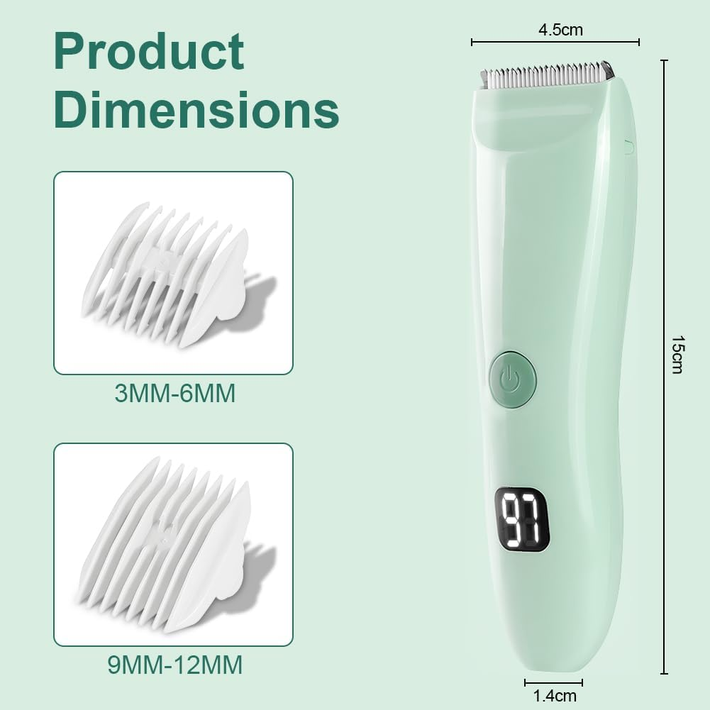 HOTUT Baby Hair Clipper, Waterproof Rechargeable Cordless Hair Trimmer with LCD Display, 2 Guide Combs, Quiet Kids Hair Clipper, Hair Trimmer for Baby (Green) image number 5