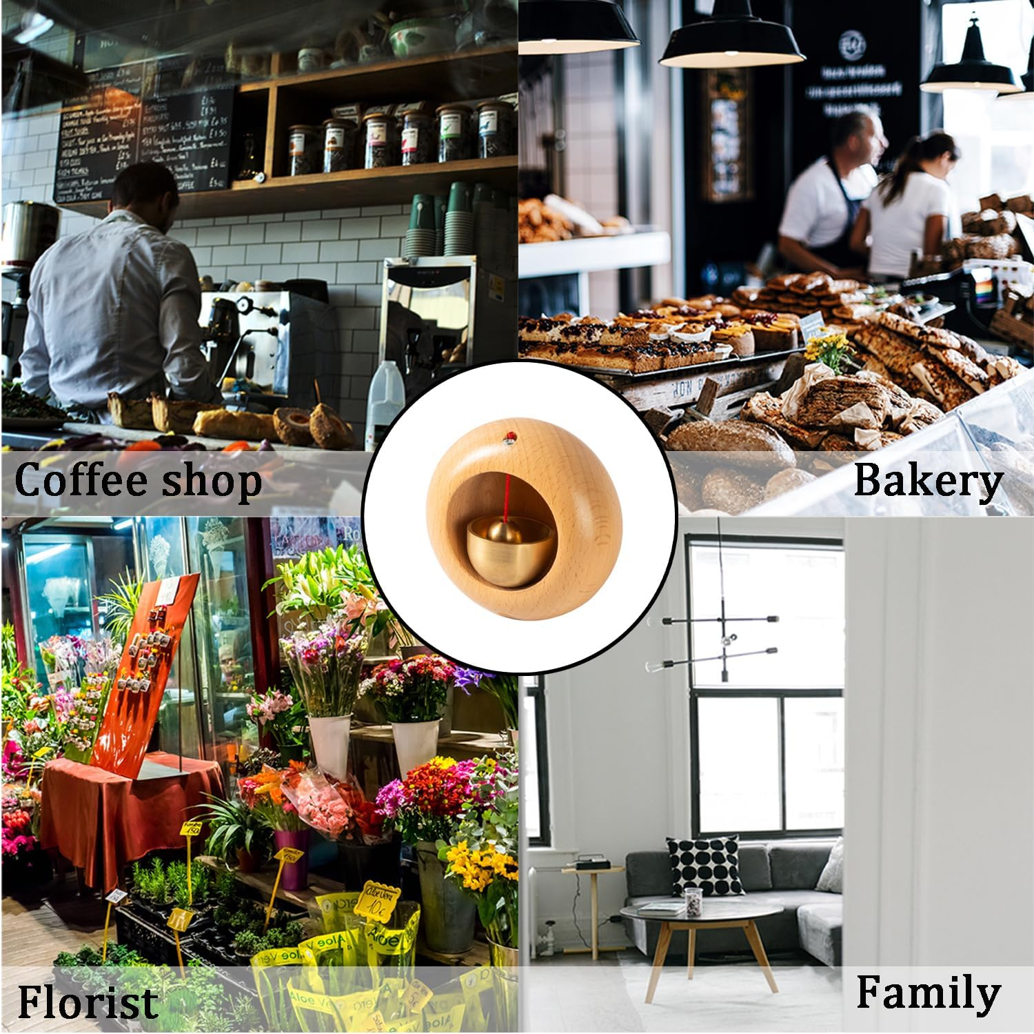 Shopkeeper Doorbell Magnetic Wooden Doorbell, Commercial Entrance Ringtone, Office & Home Decoration, Creative Gift, for Refrigerator & Barn Door (Round) image number 3