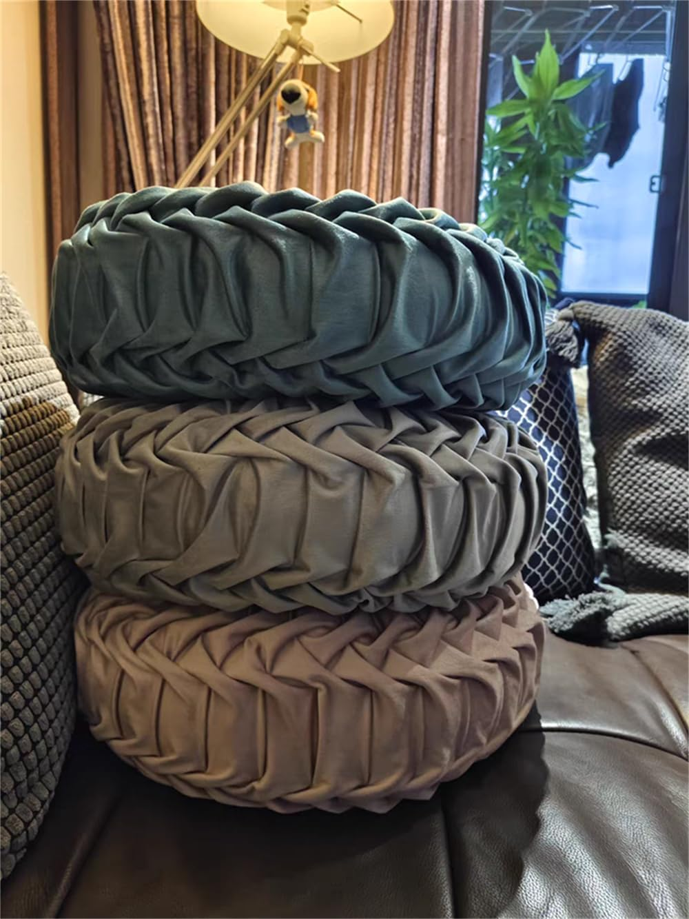 Throw Pillow Velvet Home Decoration round Pillow Cushion for Couch Chair Bed Car Bedroom (Gray) - Grey image number 6