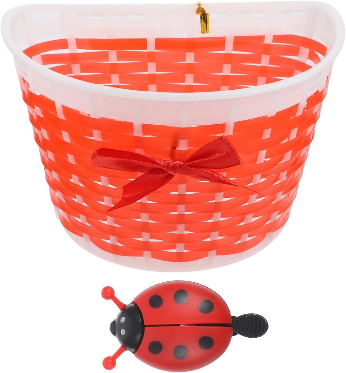 Small Red Scooter Basket with Bow Knot and Random Color Bell | Handmade Plastic Handlebar Basket for Kids Bikes and Scooters image number 1