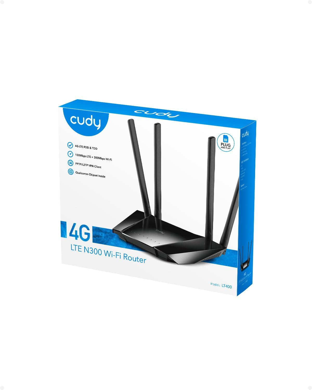 Cudy N300 Wifi Unlocked 4G LTE Modem Router with SIM Card Slot, 300Mbps Wifi, LTE Cat4, EC25-AFX Qualcomm Chipset, 5Dbi High Gain Antennas, FDD, DDNS, VPN, Cloudflare, Plug and Play, LT400 image number 3