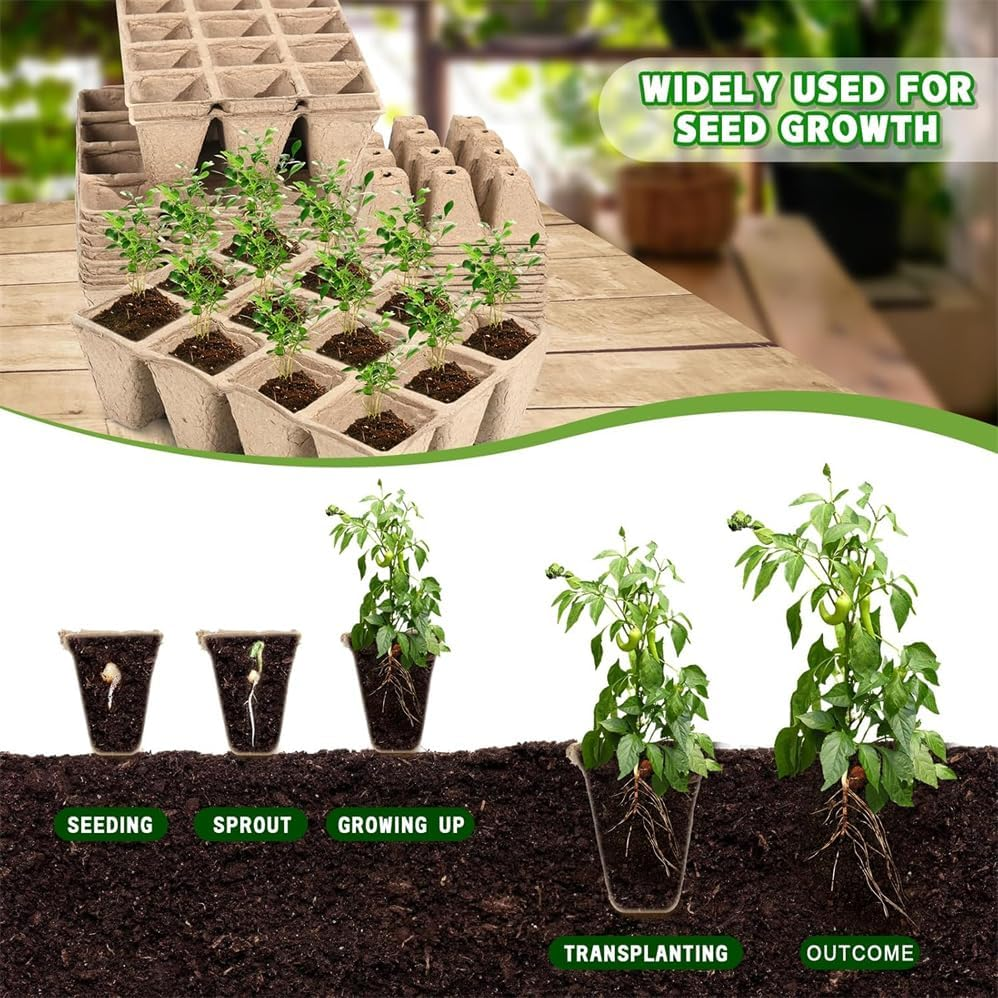 50 PCS 12 Grids Seed Trays,Cells Biodegradable Peat Pots Seedling Germination Trays,Peat Pots Seedling Pots Biodegradable,Pulp Germination Trays,Biodegradable Peat Pots for Seedling