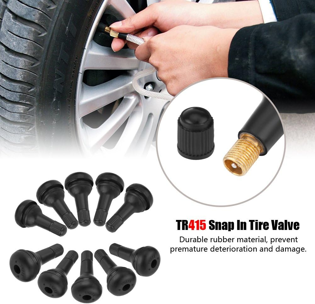 Pack of 10 Rubber Valves, TR415, Black Car Valve, Wheel Snap-In Tyre Valve Core Valve image number 3
