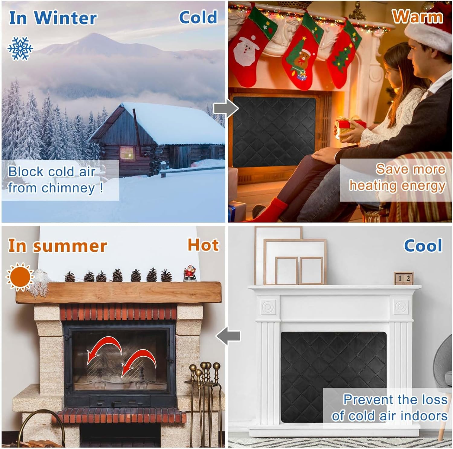 Magnetic Fireplace Blanket - Heat Loss Blocker, Indoor Cover, Draft Stopper, Chimney Insulation with Magnet and Hook-And-Loop Fasteners image number 1