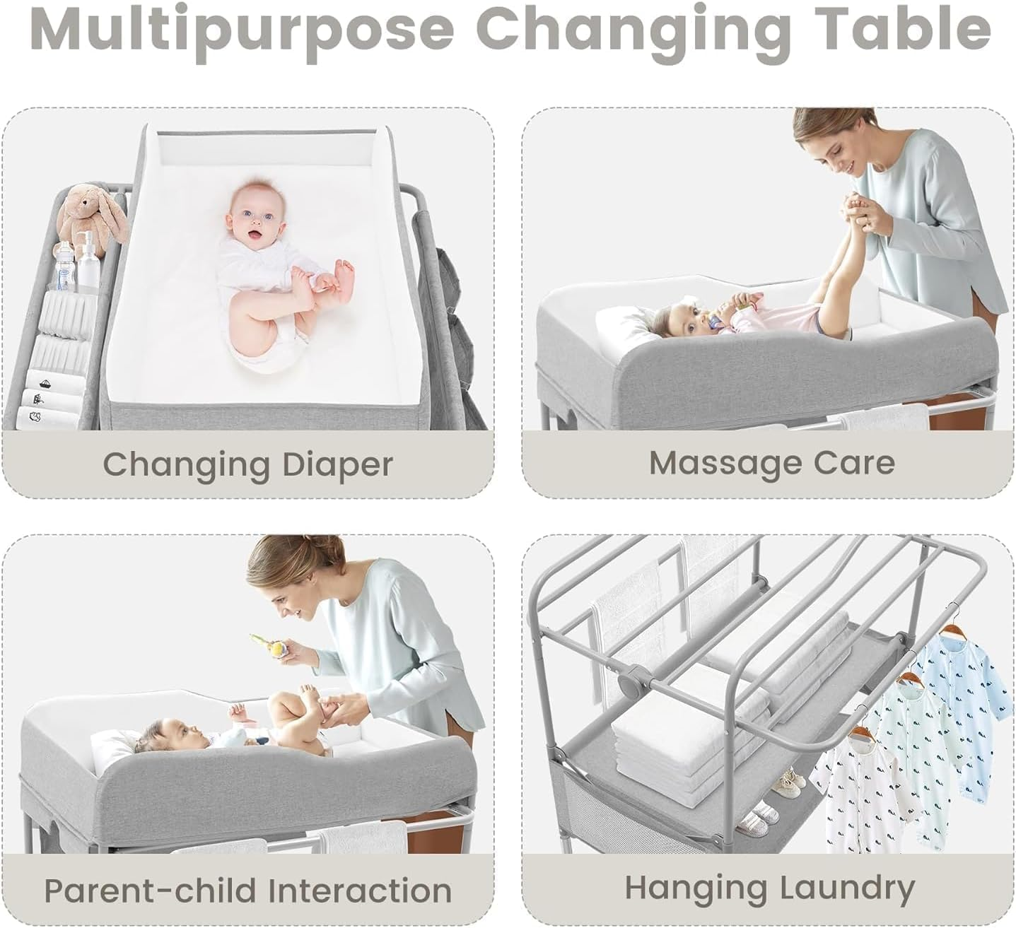 Portable Baby Changing Table, Folding Mobile Nursery Organizer with Wheels, Waterproof Diaper Station Pad Topper for Infant, Large Storage Rack&Adjustable Height image number 4