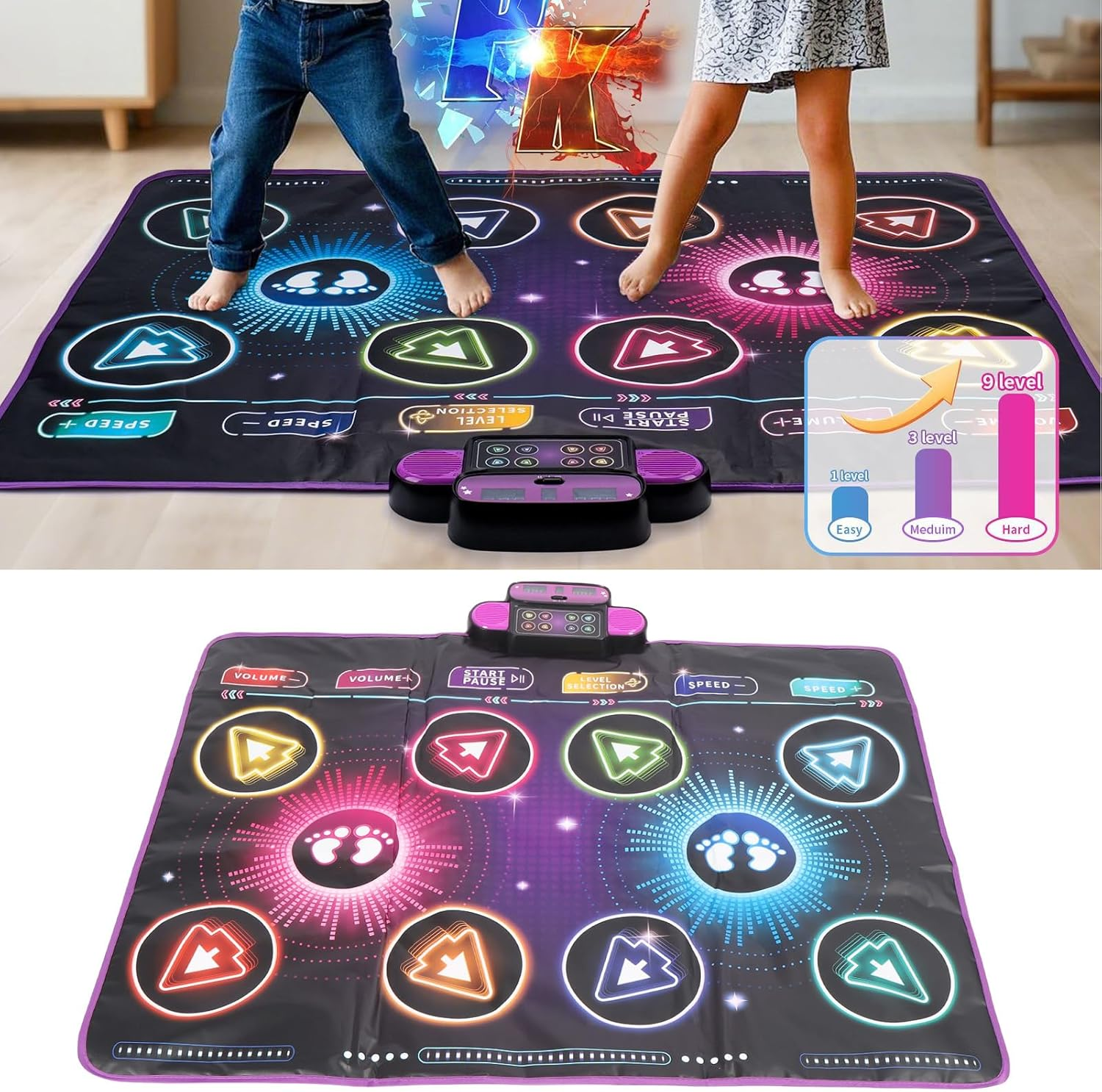 Dance Mat, Double Player Electronic Dance Mat for Kids Adults Toddlers, Interactive Dancing Game Pad, Music Playmat for Girls Boys 5 6 7 8 9 10 11 12 Year Old image number 1