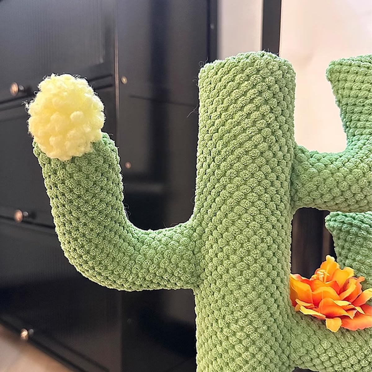 AIMALL Cactus Cat Scratching Post with Sisal Rope and Corduroy &ndash; Vertical Climbing Toy Scratch Board for Indoor Cats with Decorative Flowers &ndash; 23.6In Tall Cat Furniture image number 3