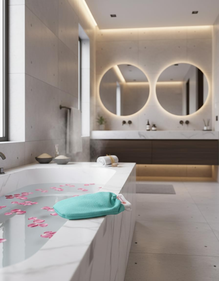 Moroccan Exfoliating Kessa Glove Hammam Exfoliation Scrubbing Mitt Spa Scrub Made in Morocco Premium Quality Blue Turquoise image number 3