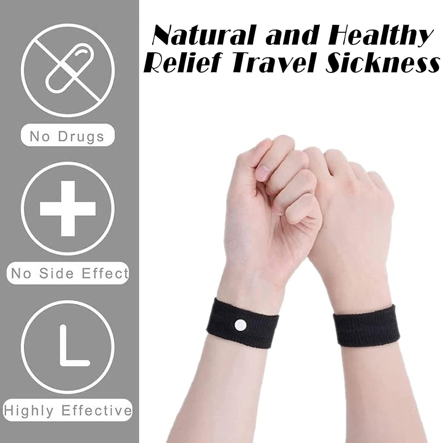 2 Pairs Motion Sickness Bands, anti Nausea Wristbands, Travel Sickness Relief Bands for Pregnancy Children Adults Sea Car Morning Sickness (Black+Grey)