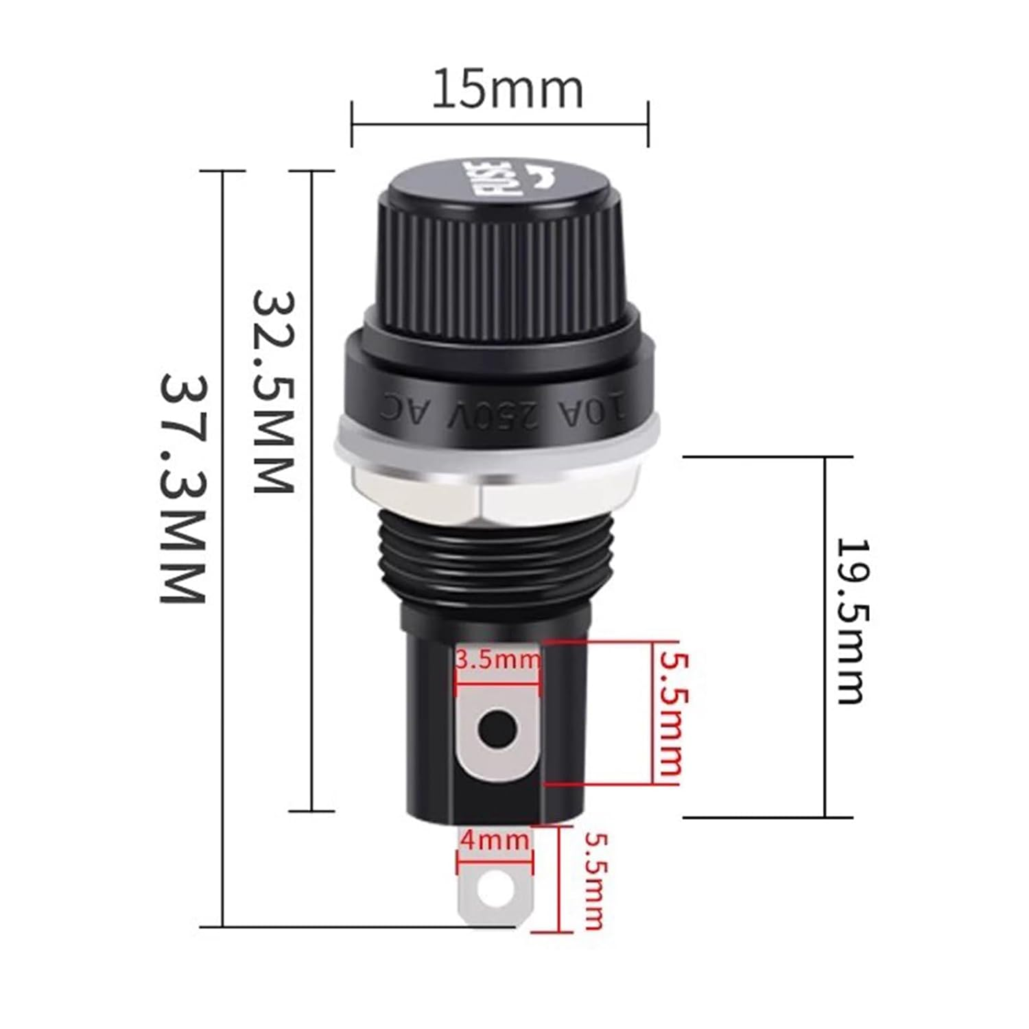 EVTSCAN 20Pcs Panel-Mount Fuse Holder, for 5X20 Mm Glass Tube Fuse, 15A 125V AC / 10A 250V AC, with Screw Cap and Solder Lugs, Tin-Plated Brass Contact image number 6