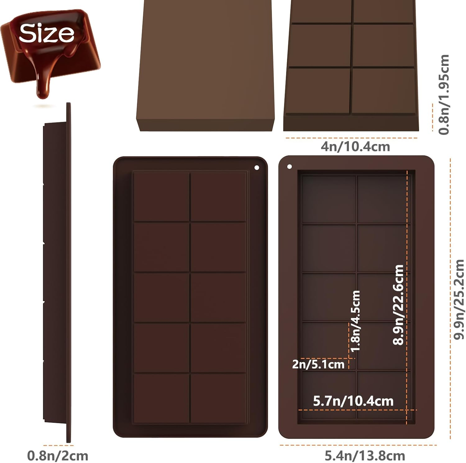 Bighan 3 Pack Large Silicone Chocolate Bar Molds, Food Grade Deep Cavity Baking Moulds with Scraper Kitchen Baking (25 X 14 X 2 Cm) image number 2