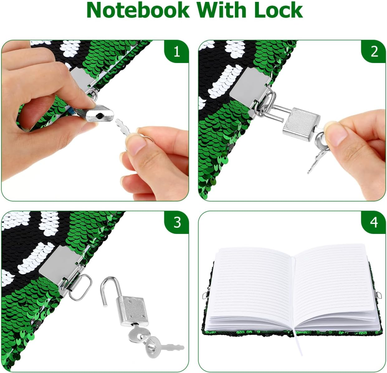 DOITOOL Football Notebook with Lock and Key Sequin Design Boys Diary Secret Diary Journal with Lock Soccer Sport Notebook for Kids image number 5