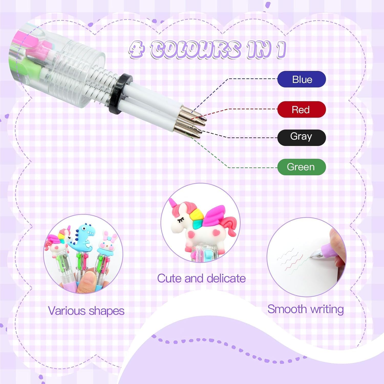 15-Pack Mini Multicolor Pens in One 4-In-1 Cute Pens Bulk for Kids, Ballpoint Pen for Birthdays and Children'S Parties, Fun Gifts Assorted Ink Kawaii Pen image number 3