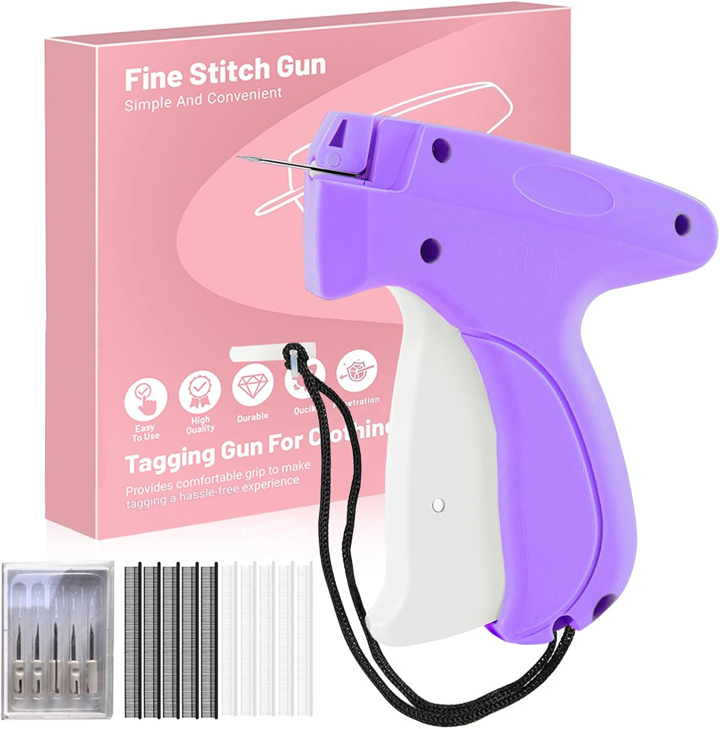 Tagging Gun Kit, Handheld Stitch Fine Stitch Tool Gun Quick Clothing Fixer, Mini Stitch Mending Quilting Gun for Clothes, Includes 5 Replacement Needle, 1500 White & 1500 Black Micro Fasteners (Purple) image number 3