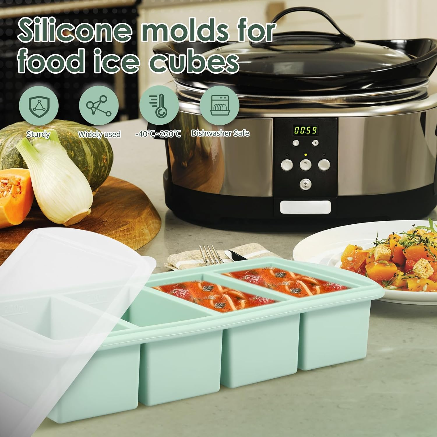 2/4 Cup Silicone Freezer Tray, Large Capacity Leak Proof Soup Freezer Container Molds, Easy to Clean Silicone Soup Portion Tray, Silicone Mold for Soup and Food Storage (4 Frames) image number 2