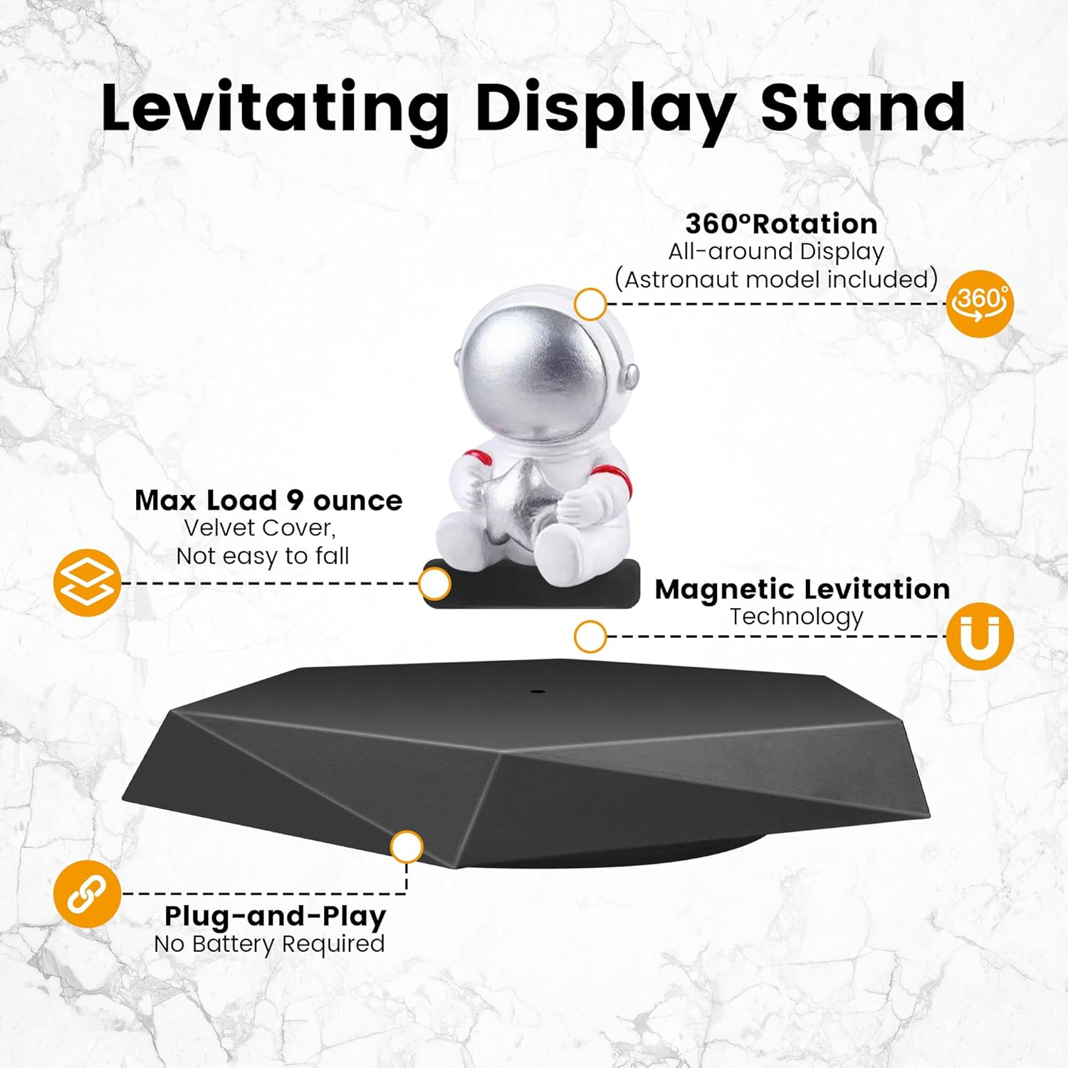 Levitating Display Stand, Magnetic Floating Display for Toys, Figures, Miniatures, 360&deg; Automatic Rotating Stand, Levitating Decor for Home & Office, Birthday &, Black Plastic image number 4