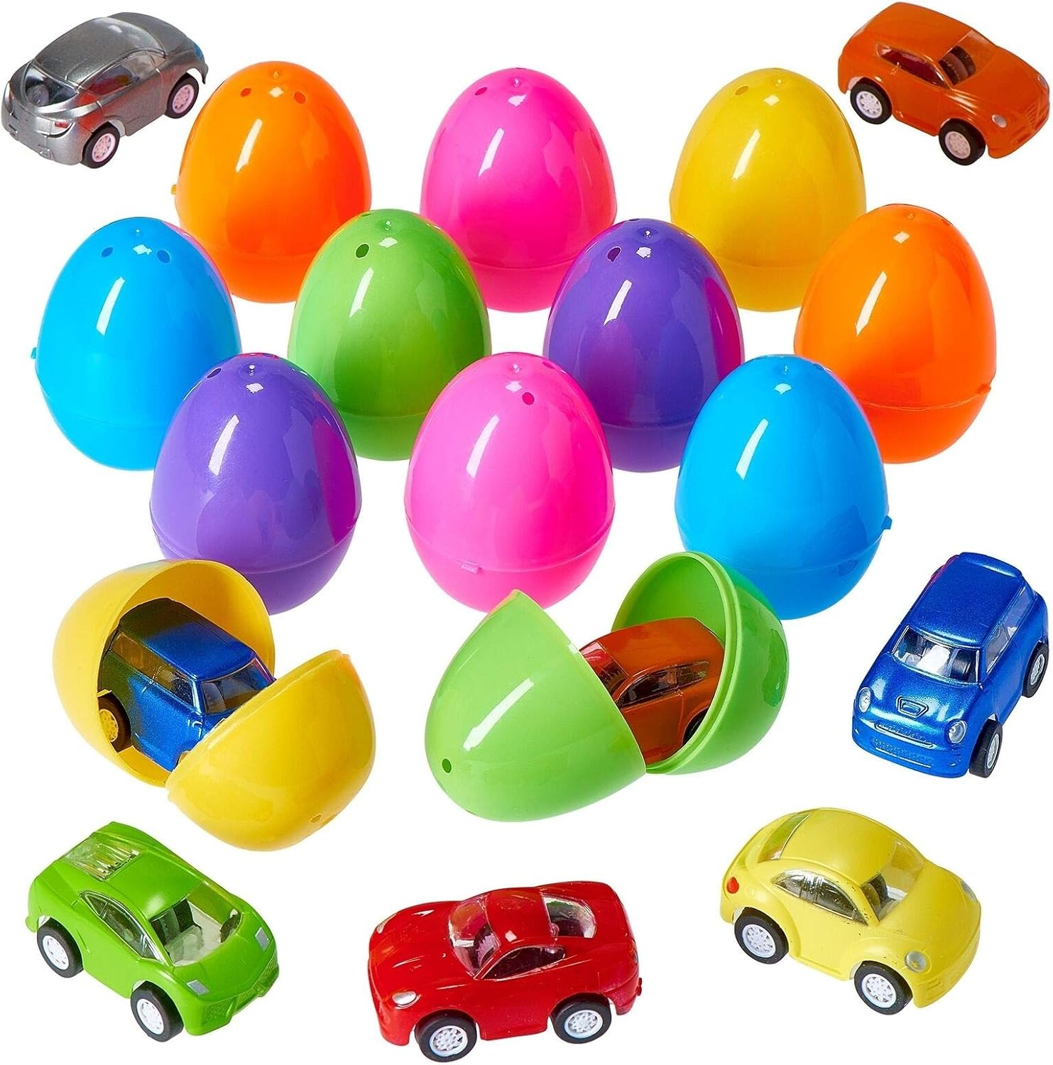 Prextex Easter Eggs Filled with Mini Pull Back Vehicles